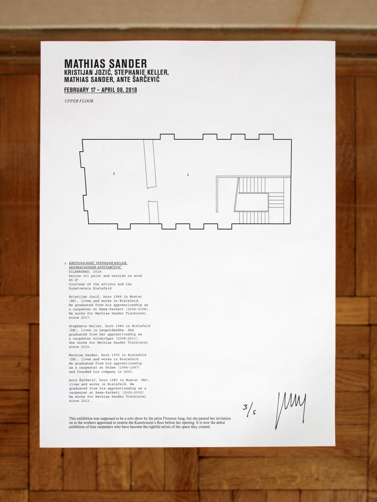 Florence Jung, Mathias Sander Exhibition's Floor Plan (2018)